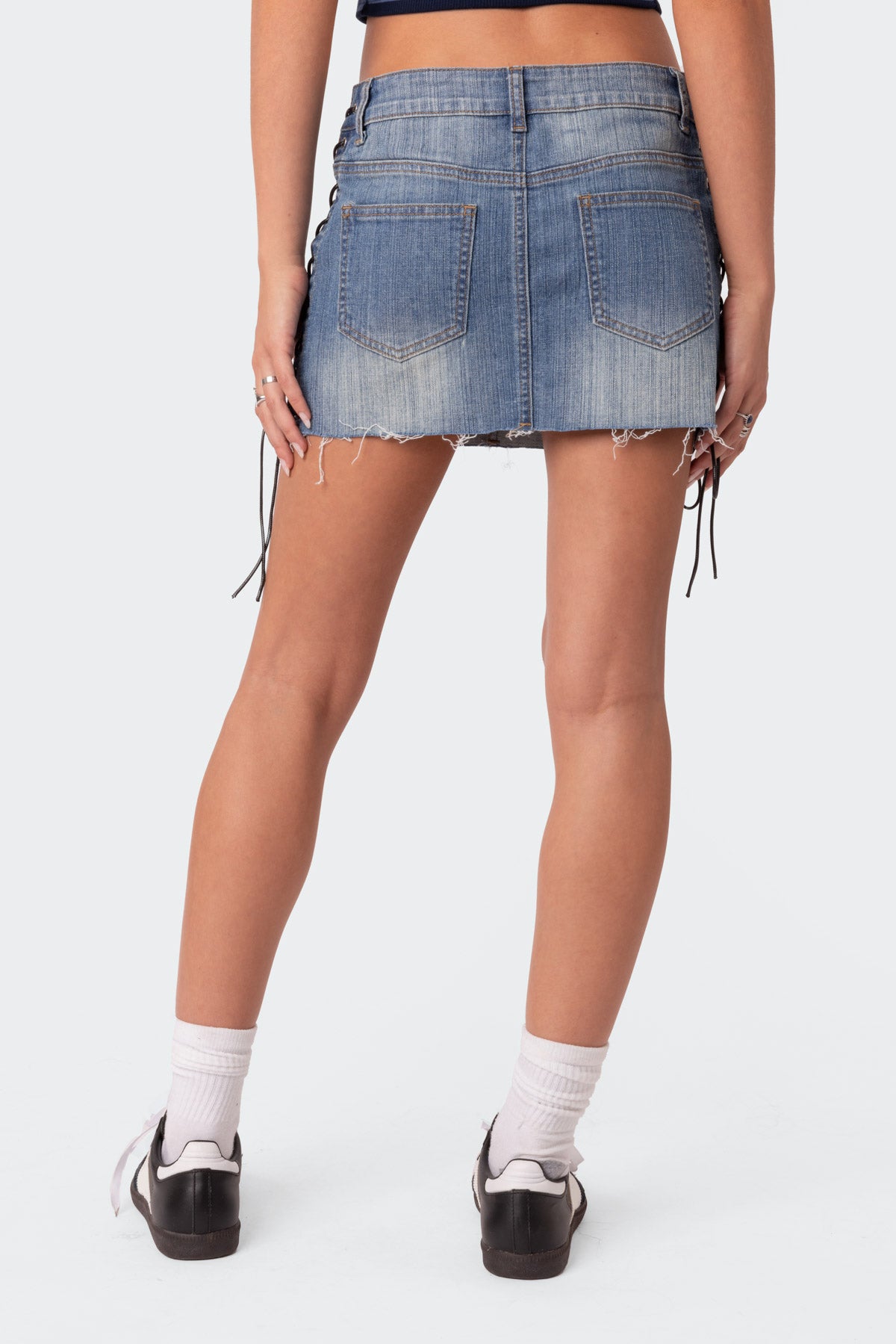 Side Lace Up Denim Mini Skirt