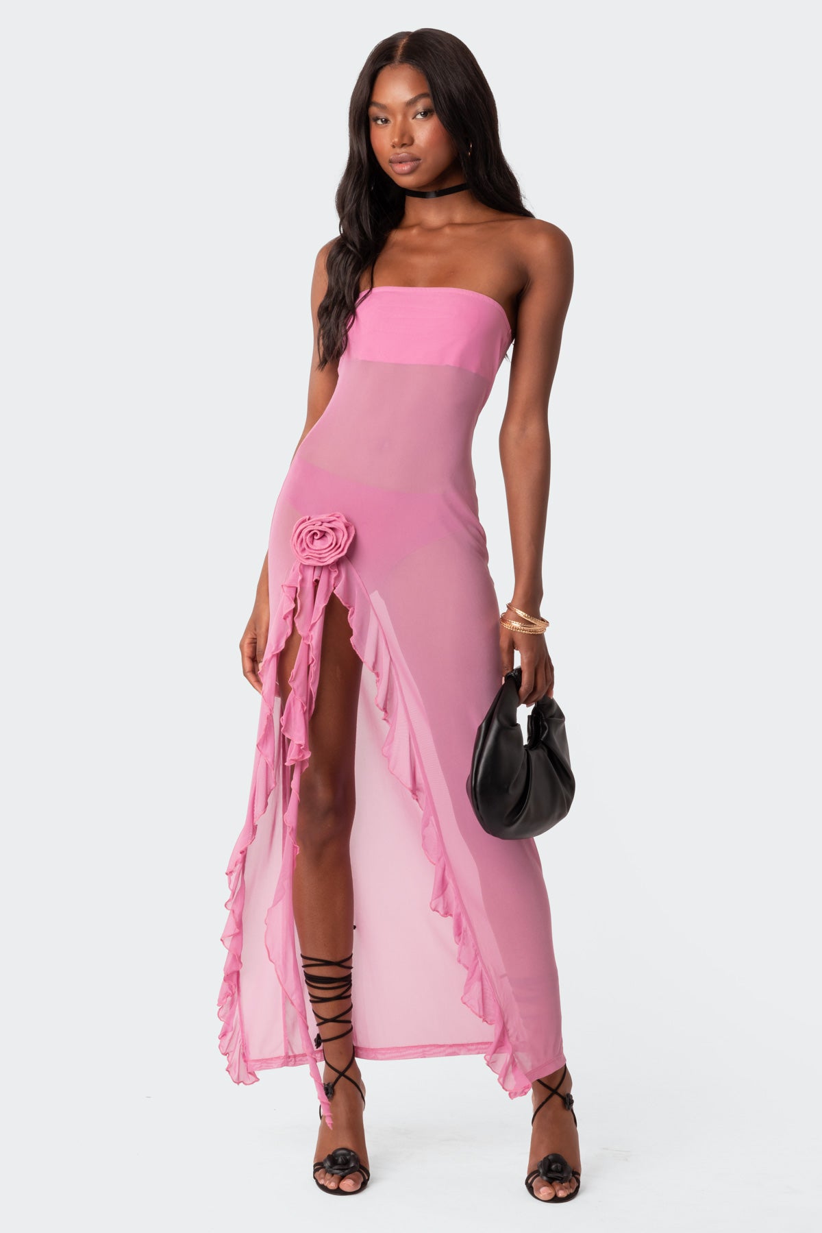 Suri Sheer Mesh Flower Pin Maxi Dress