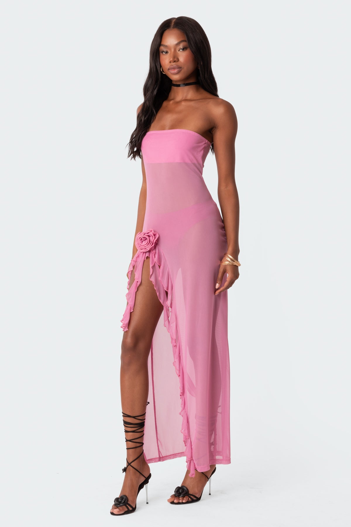 Suri Sheer Mesh Flower Pin Maxi Dress