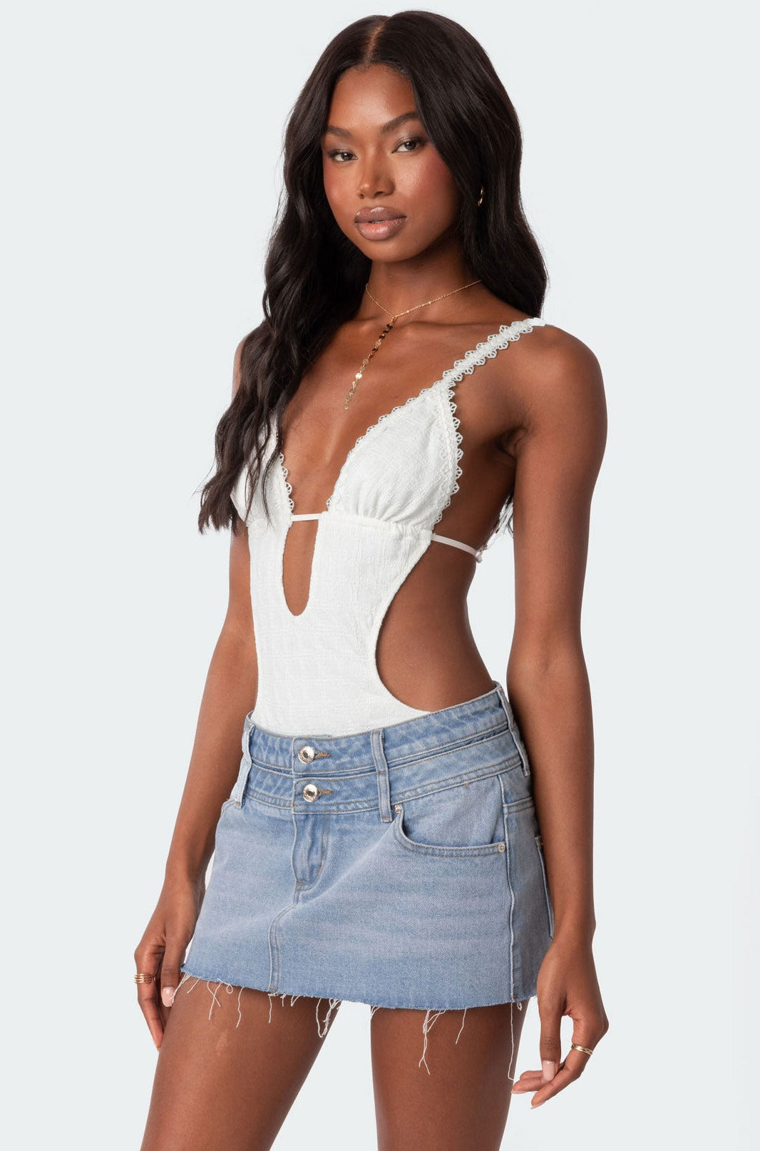 Textured Cut Out Bodysuit