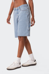 Low Rise Bermuda Denim Carpenter Shorts