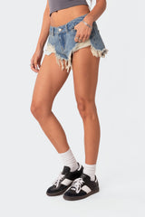 Low Rise Distressed Micro Denim Shorts