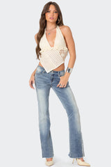 Frayed Seam Washed Flare Jeans