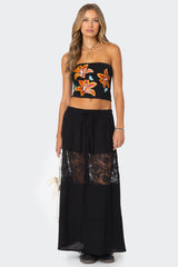 Double Tie Lace Panel Maxi Skirt