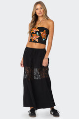 Double Tie Lace Panel Maxi Skirt