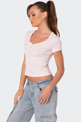 Pointelle Henley T Shirt