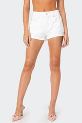 Bow Pocket Washed Denim Shorts