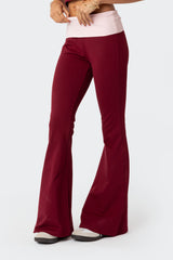 Contrast Fold Over Flared Leggings