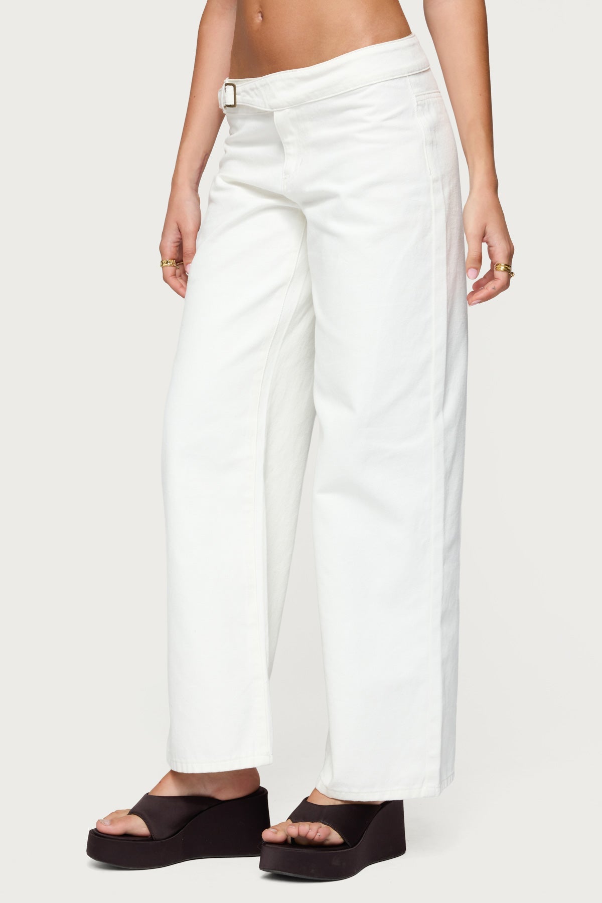 Buckle Low Rise Straight Leg Trousers