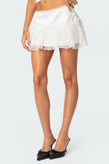 Lex Satin & Lace Ruffle Mini Skirt