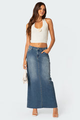 Elowyn Slitted Denim Maxi Skirt