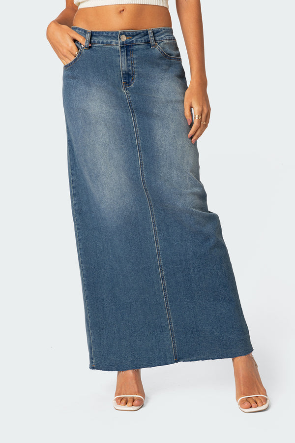 Elowyn Slitted Denim Maxi Skirt