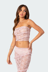 Myra Sheer Lace Ruffle Tube Top