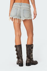 Frayed Vintage Washed Denim Shorts