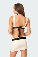 Natalia Ribbon Tie Satin Effect Open Back Top