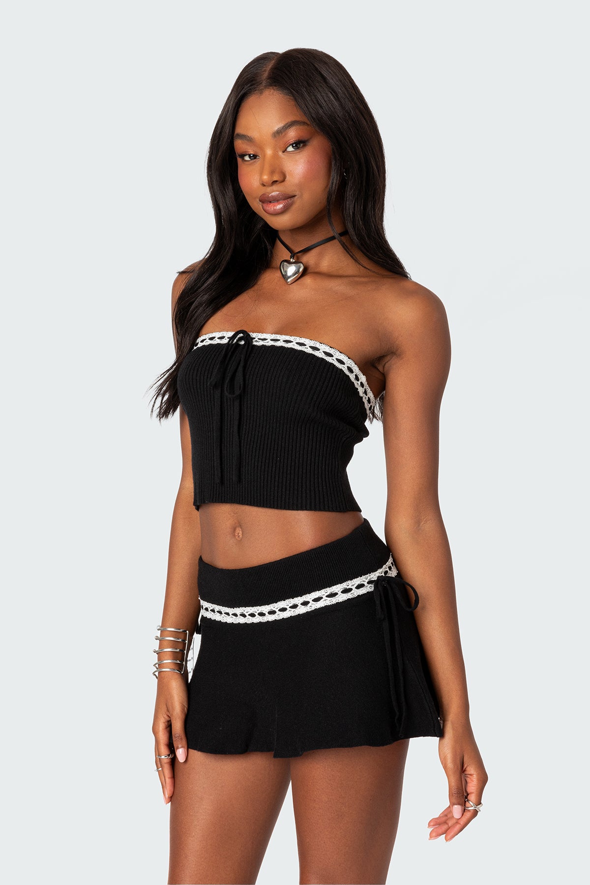 Khloe Lacey Ribbon Knit Tube Top