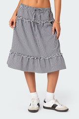 Plaid Tiered Midi Skirt