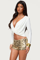 Draped V Neck Long Sleeve Top