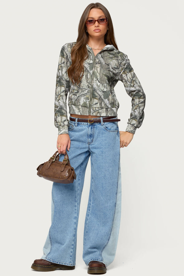 Genna Contrast Panel Low Rise Baggy Jeans