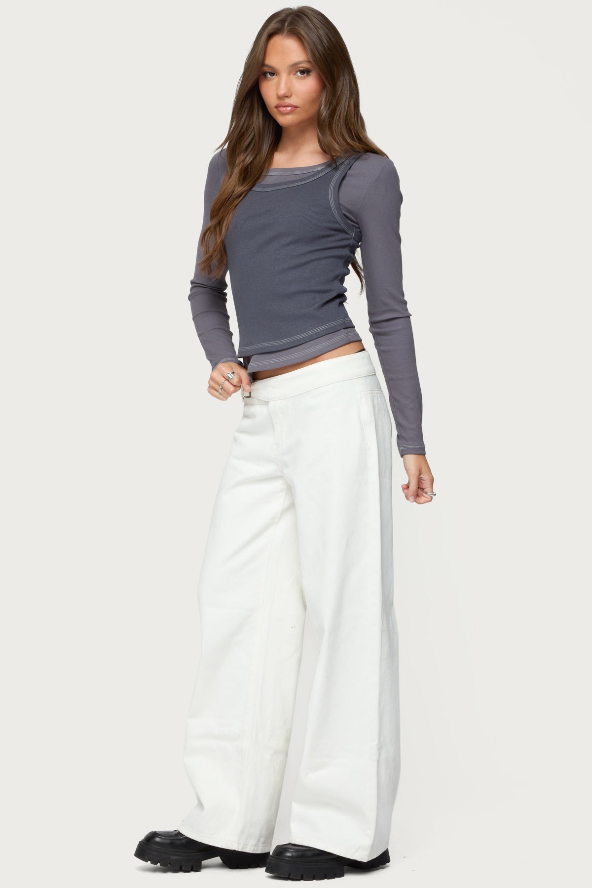 Zane Contrast Layered Long Sleeve Top