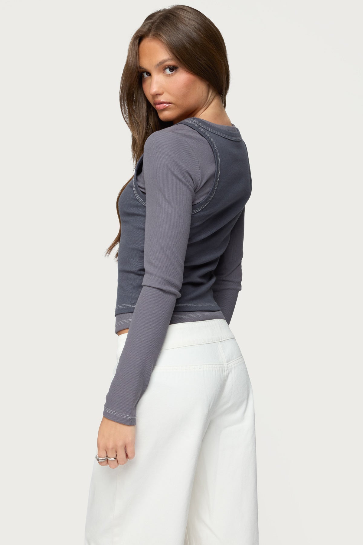 Zane Contrast Layered Long Sleeve Top