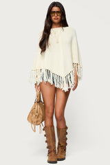 Kamila Fringe Knit Poncho
