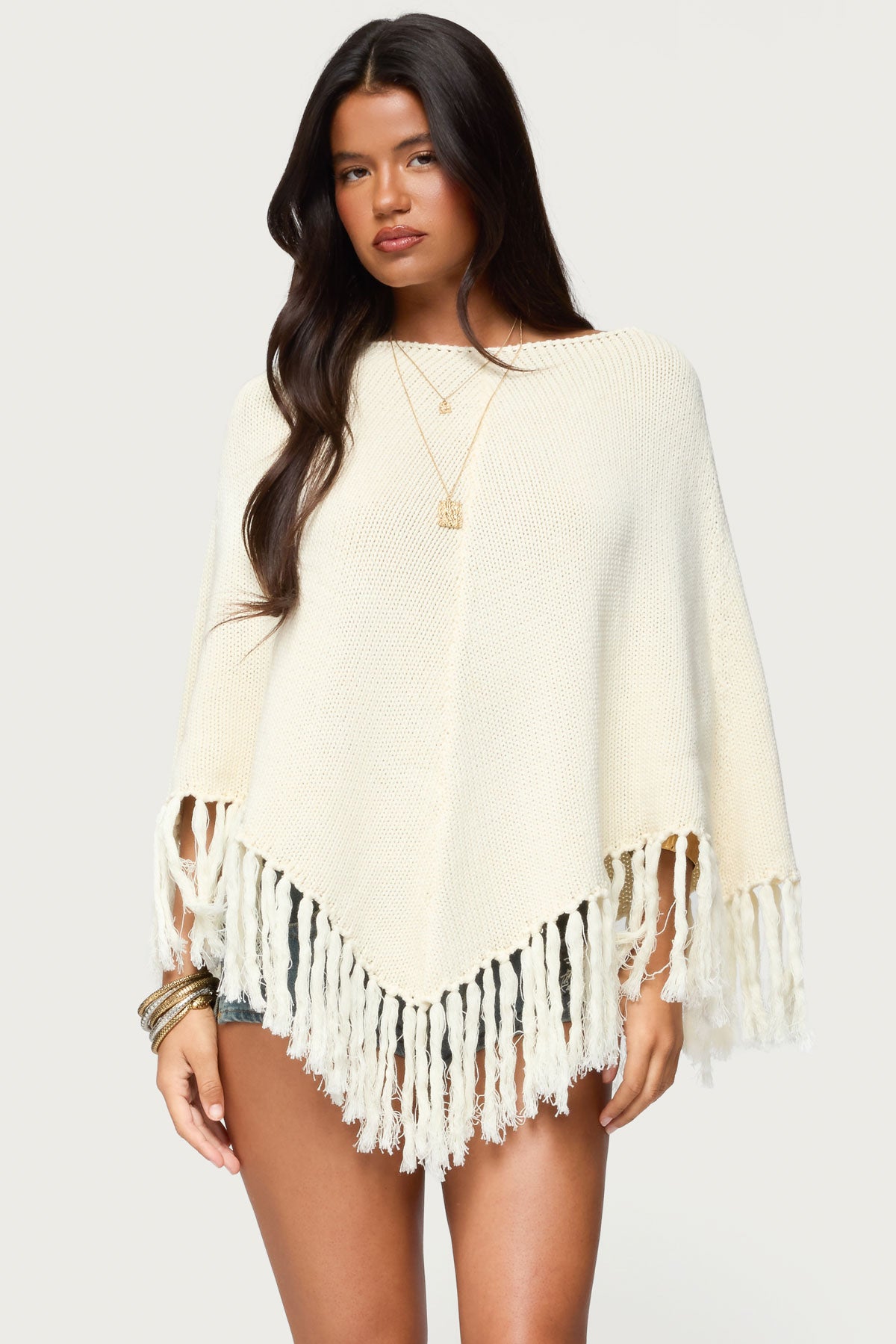 Kamila Fringe Knit Poncho