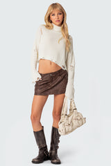 Distressed Turtle Neck Cropped Sweater