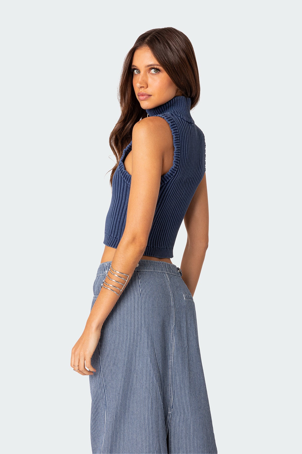 Washed Zip Up Knit Tank Top