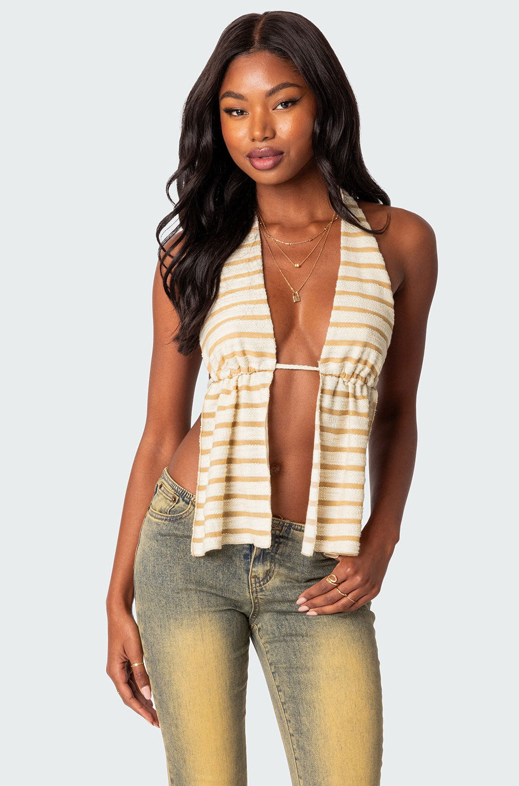 Textured Open Back Halter Top