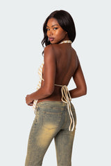 Textured Open Back Halter Top