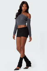 Frannie One Shoulder Fuzzy Knit Top