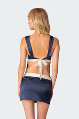 Natalia Ribbon Tie Satin Open Back Top