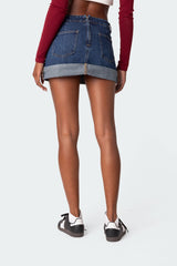 Off Duty Folded Denim Mini Skirt