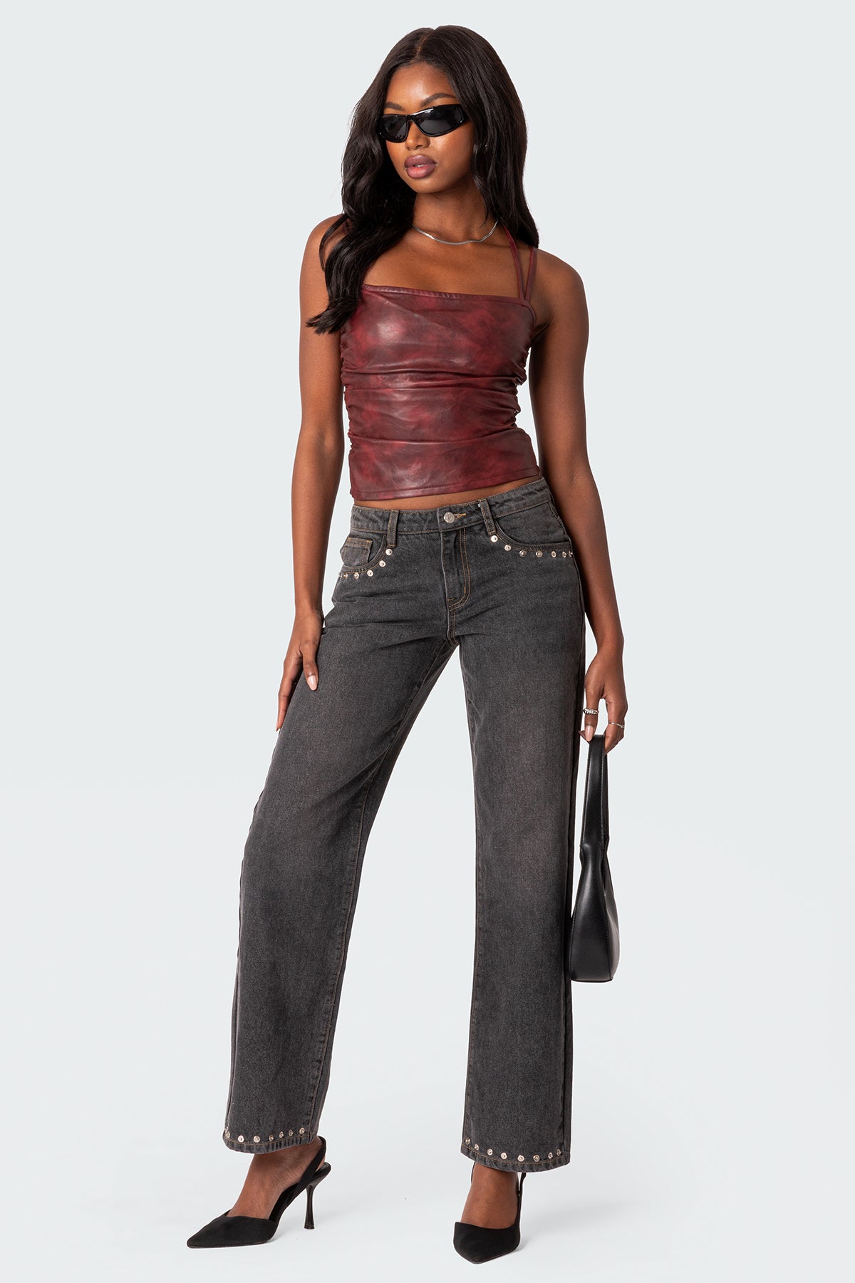 Rivet Trim Straight Leg Jeans