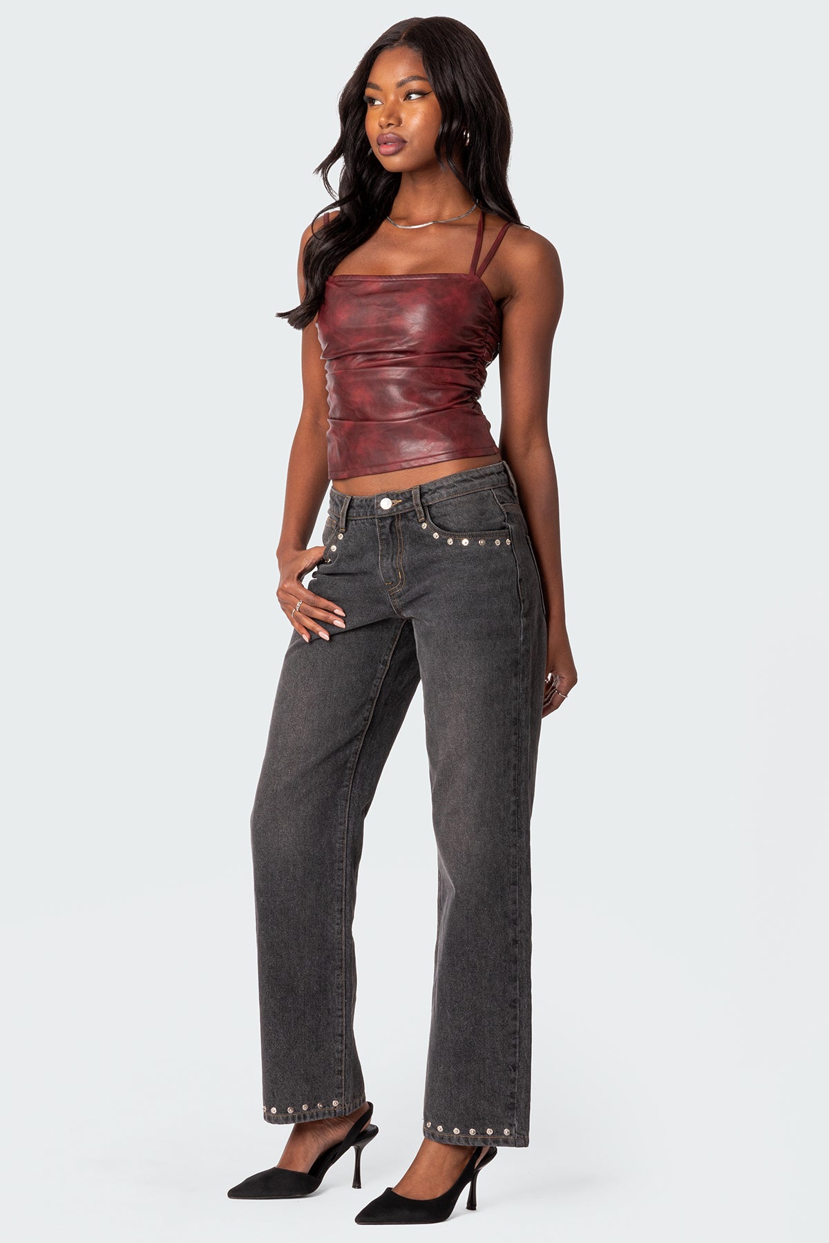 Rivet Trim Straight Leg Jeans