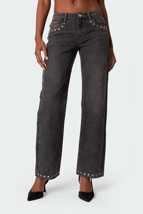 Rivet Trim Straight Leg Jeans