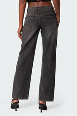 Rivet Trim Straight Leg Jeans