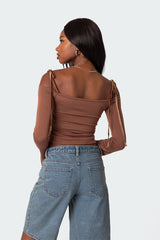 Velvet Tie Off Shoulder Top