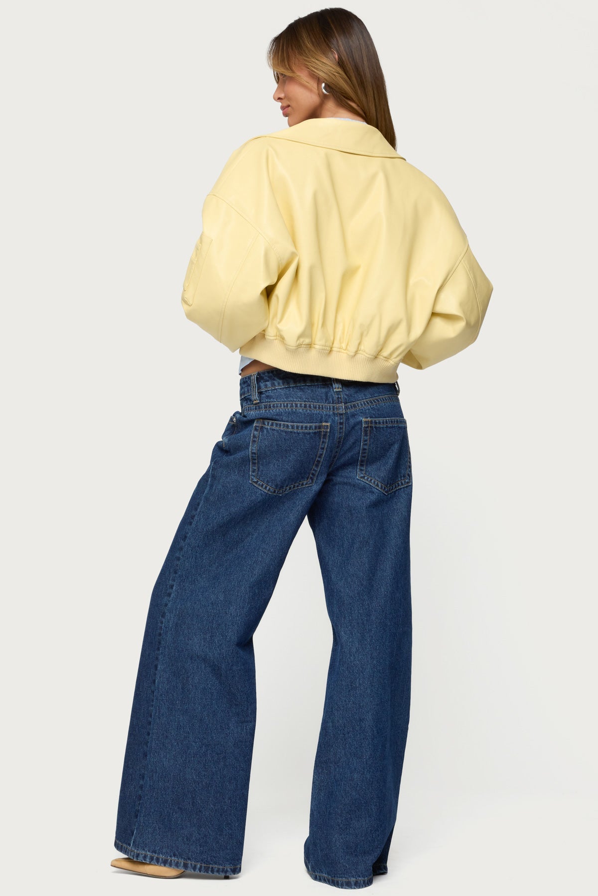 Zayna Cropped Faux Leather Bomber Jacket