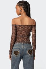 Leopard Sheer Mesh Off Shoulder Top