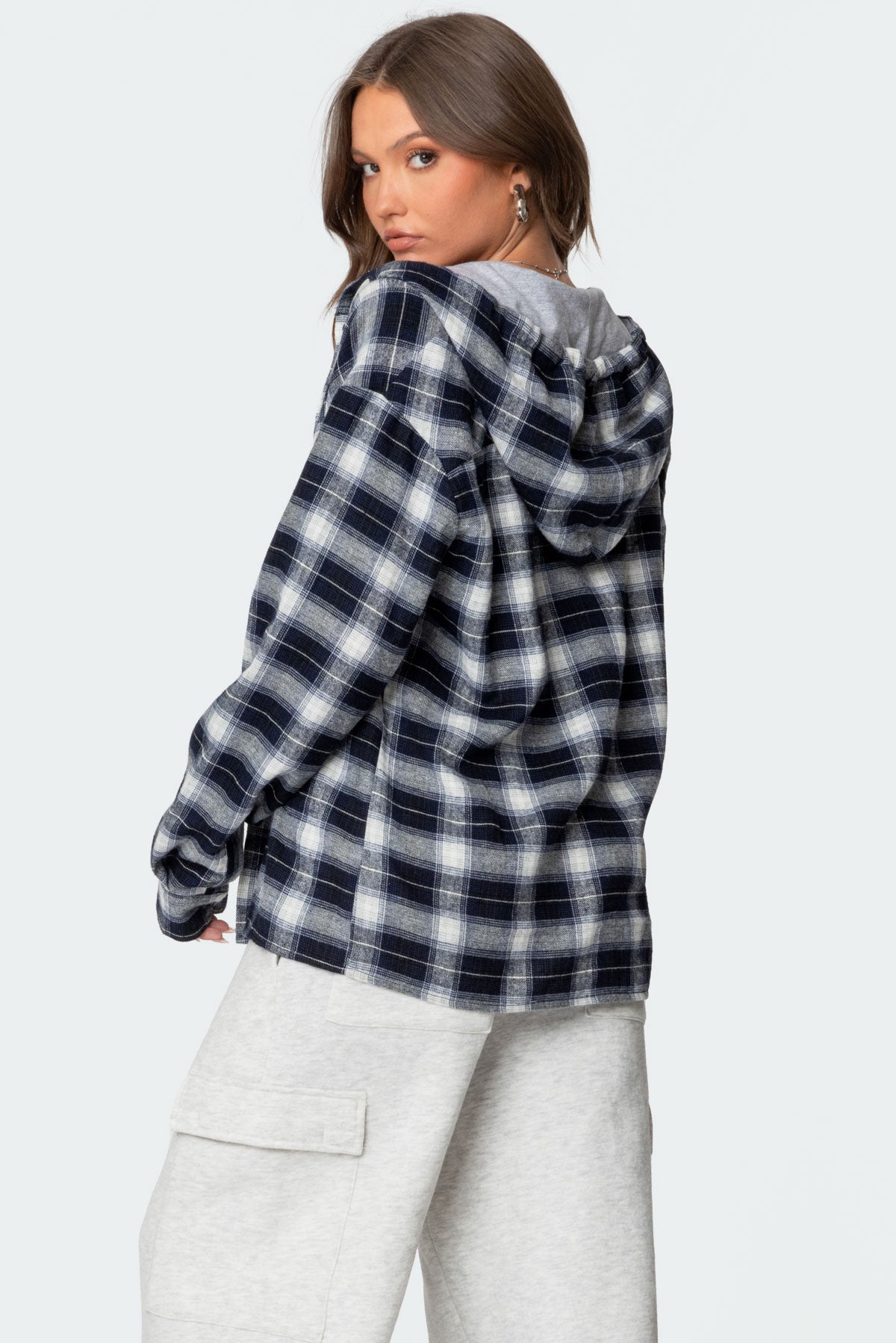 Plaid Hooded Button Up Shirt