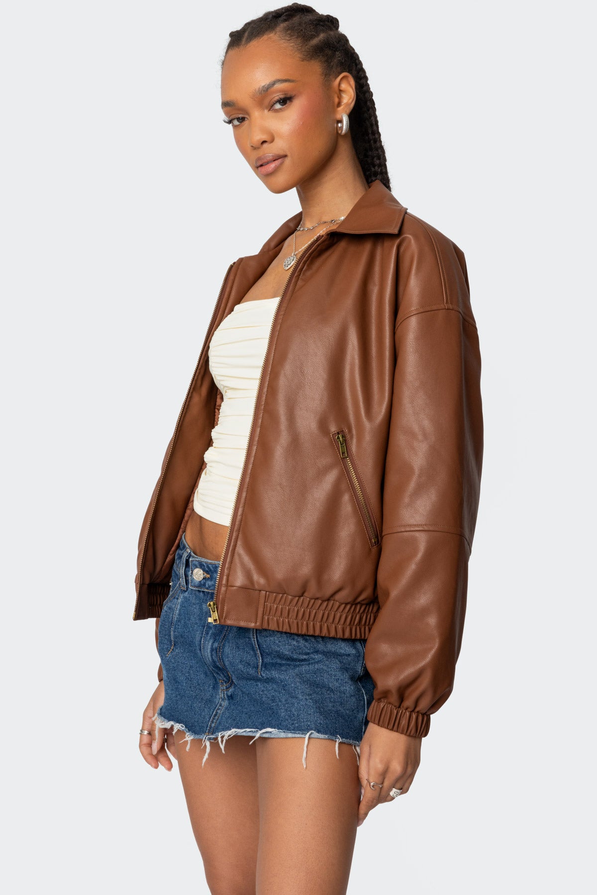 Halley Faux Leather Bomber Jacket