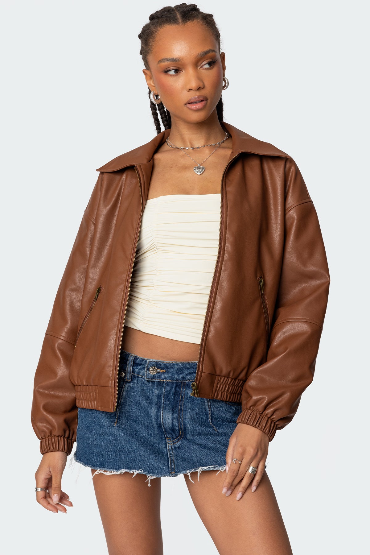 Halley Faux Leather Bomber Jacket