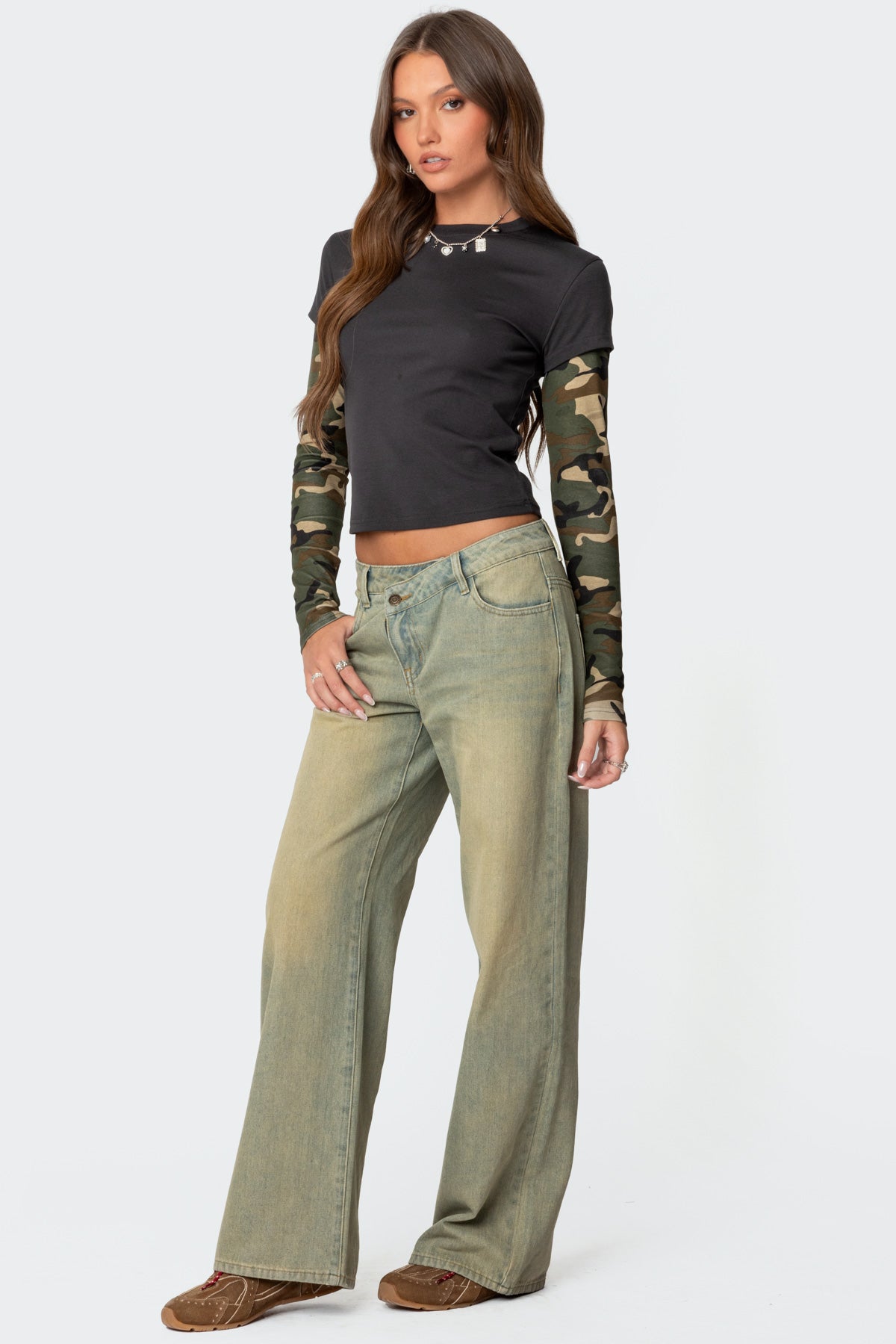 Camo Layered Long Sleeve T Shirt