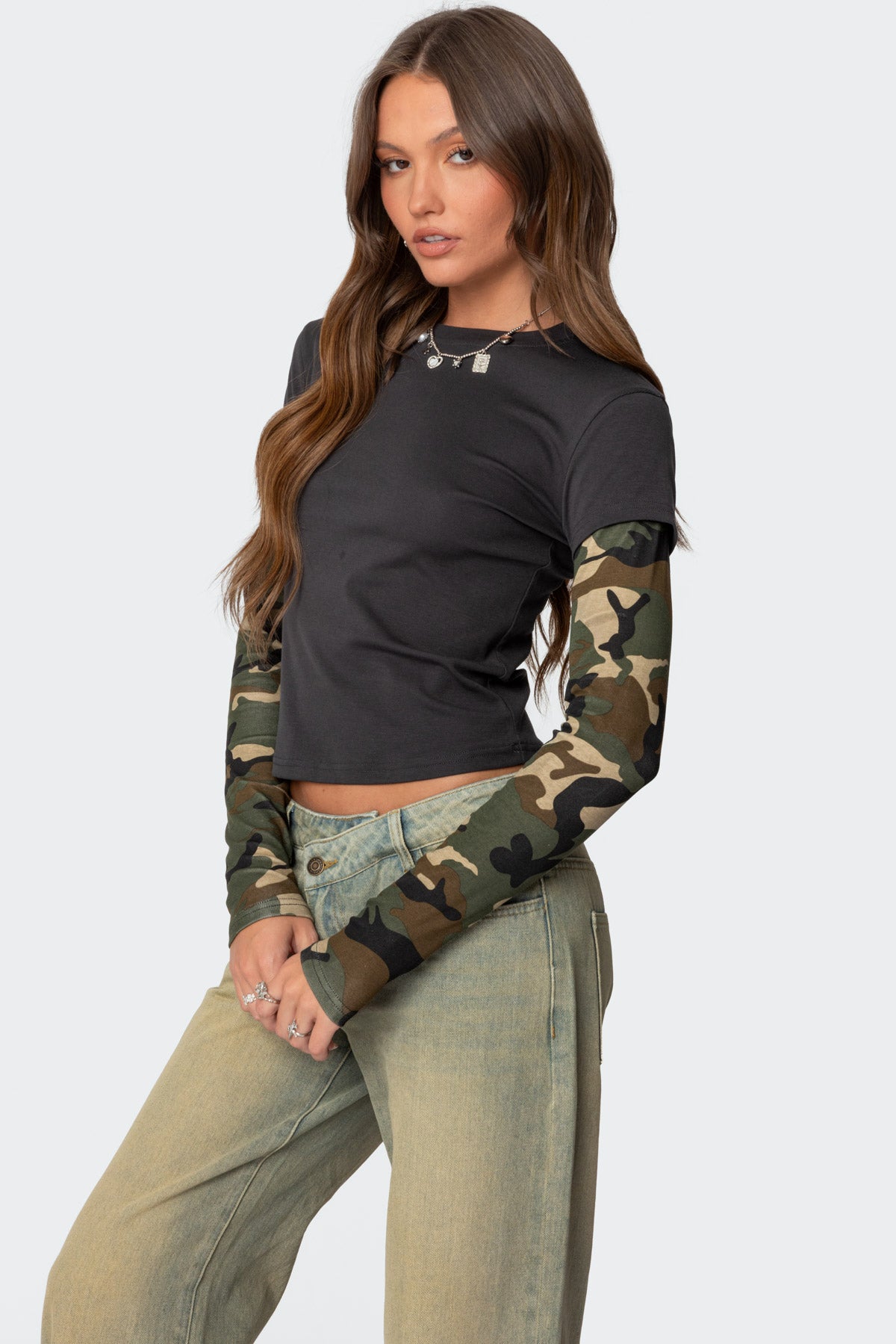 Camo Layered Long Sleeve T Shirt