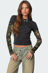 Camo Layered Long Sleeve T Shirt