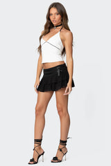 Double Belt Ruffled Chiffon Mini Skort