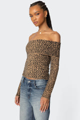 Leopard Printed Fold Over Knit Top