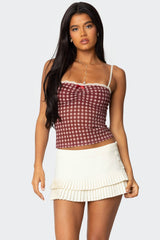 Checkered Mesh Built In Bra Top